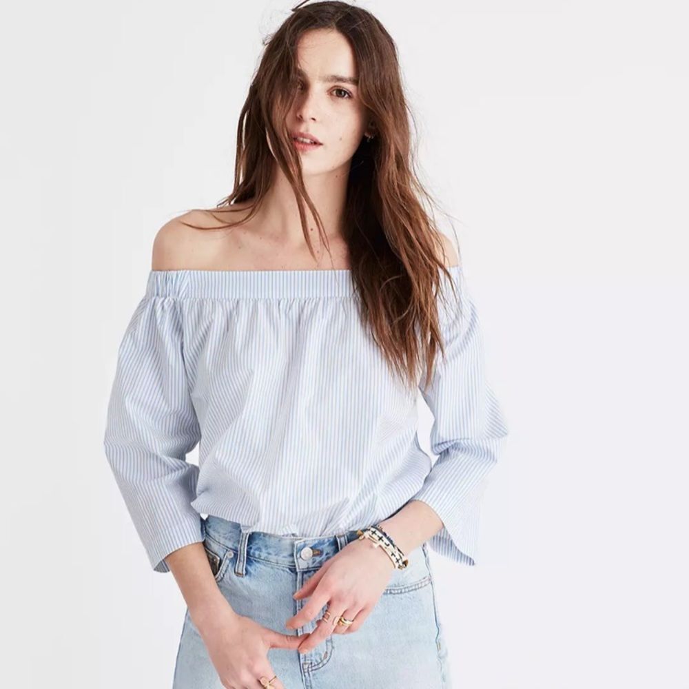 Madewell Clean Off-the-Shoulder Top in Stripe XXS NWT